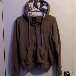 zip up hoodie with white and brown crochet hoodie